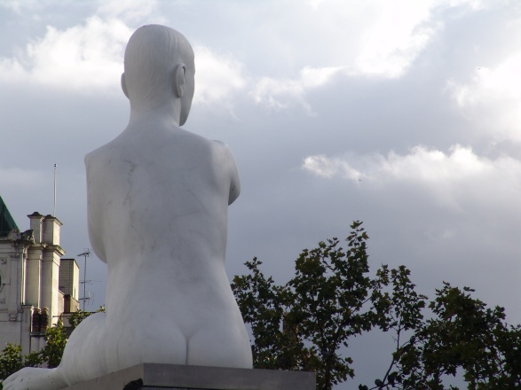 A statue of a naked, pregnant woman with no arms has been unveiled on Trafalgar Square's fourth plinth. 